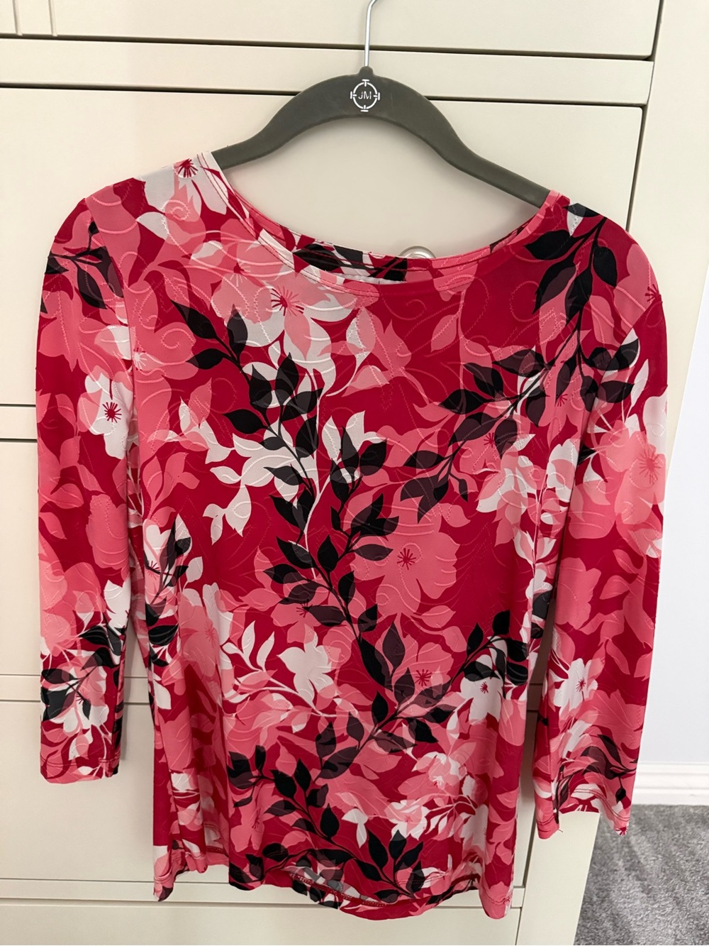 JM Collection Pink and Black Floral Long-Sleeve Dress Top